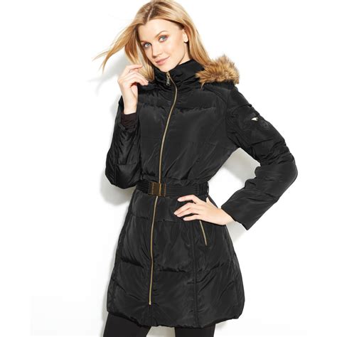 michael kors black belted puffer jacket|Michael Kors lightweight puffer jacket.